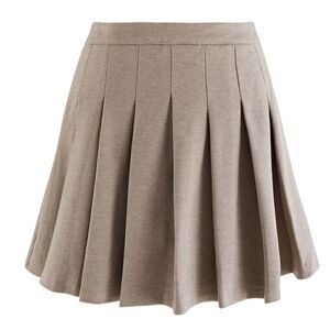 CIDER light academia tan twill pleated side zip mini skirt skort M‎